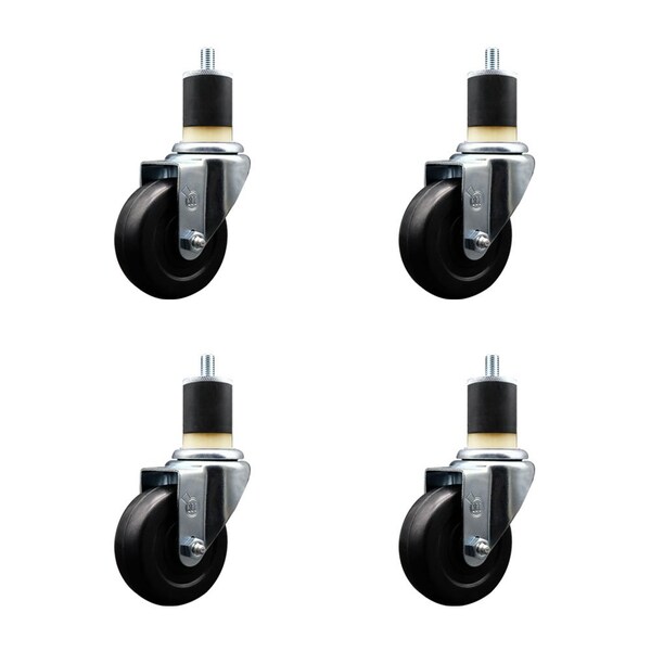 Service Caster 3.5'' SS Hard Rubber Wheel Swivel 1-7/8'' Expanding Stem Caster Set, 4PK SCC-SSEX20S3514-HRS-178-4 - main